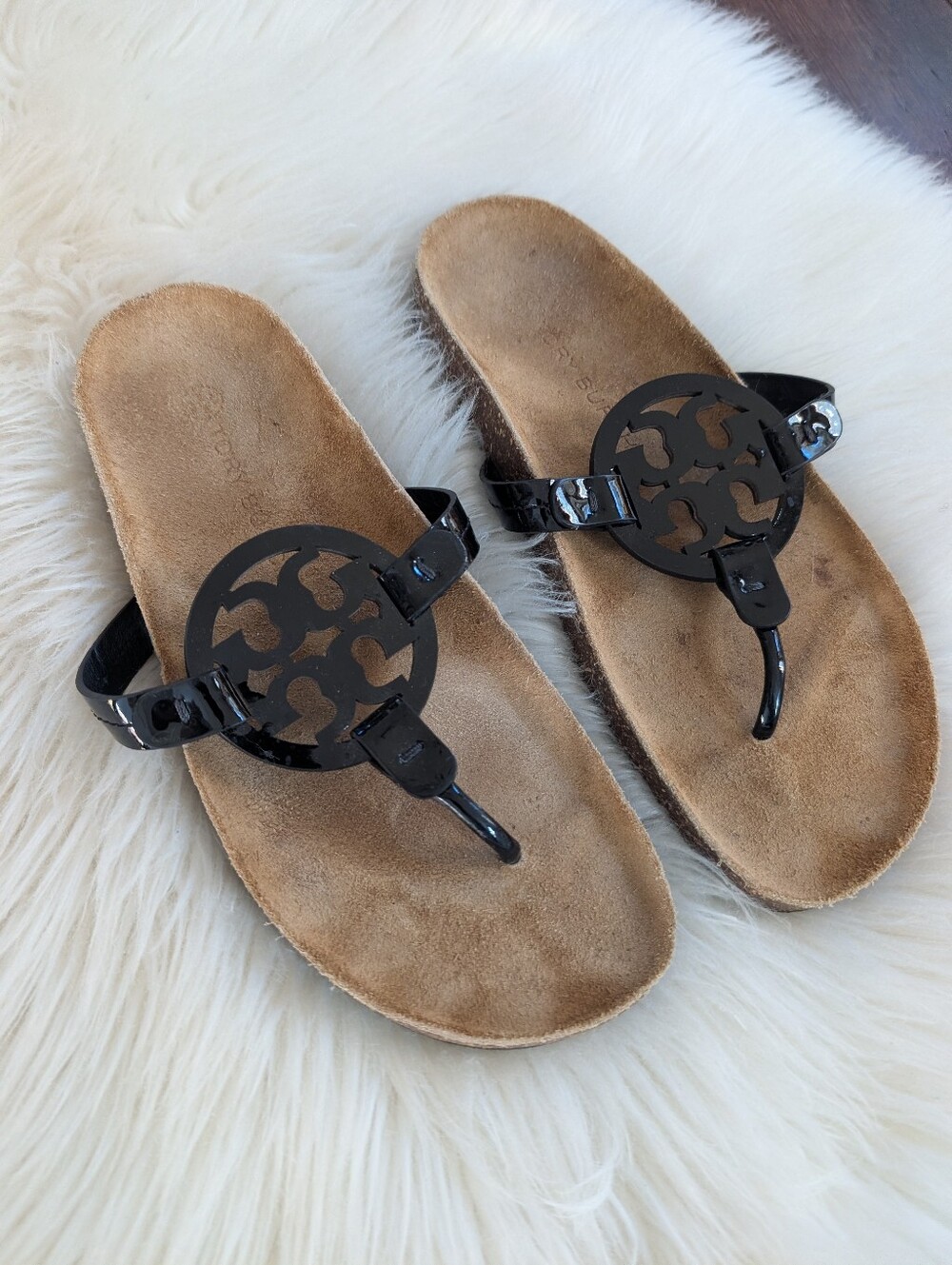 TORY BURCH MILLER CLOUD SANDAL PERFECT BLACK/ NATURAL SIZE 8